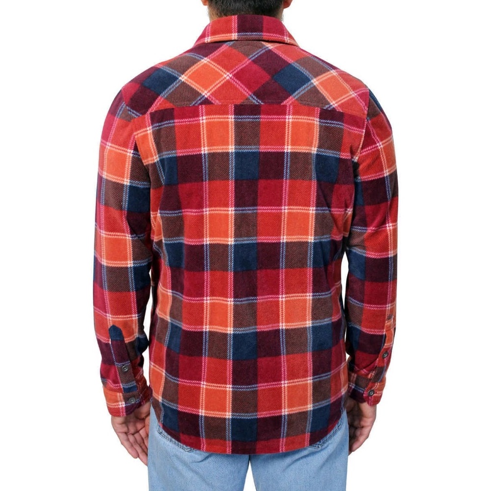 Freedom Foundry NWT Mens Plush Plaid Fleece Shirt, Picante Red & Orange, XL - Picture 2 of 10